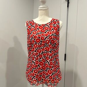 CAbi Red and Black Floral Sleeveless Blouse